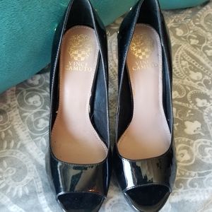 Vince Camuto 5" Black & Gold Metal accented heels